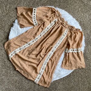 Surf Gypsy Tunic Top Women’s Size Small Brown White Polka Dot Lightweight Thin